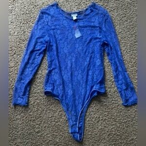 Rue21 Blue Lace Long Sleeve Bodysuit